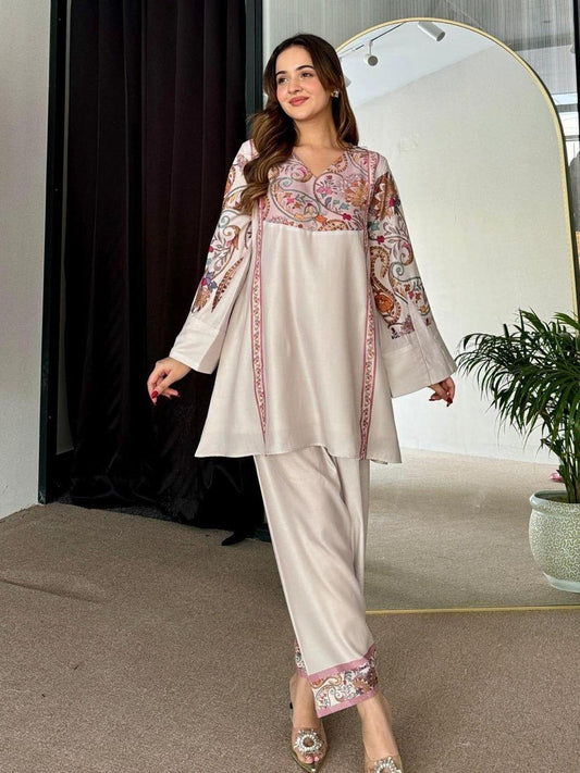 2 Pcs Women's Stitched Printed Co-Ord Set