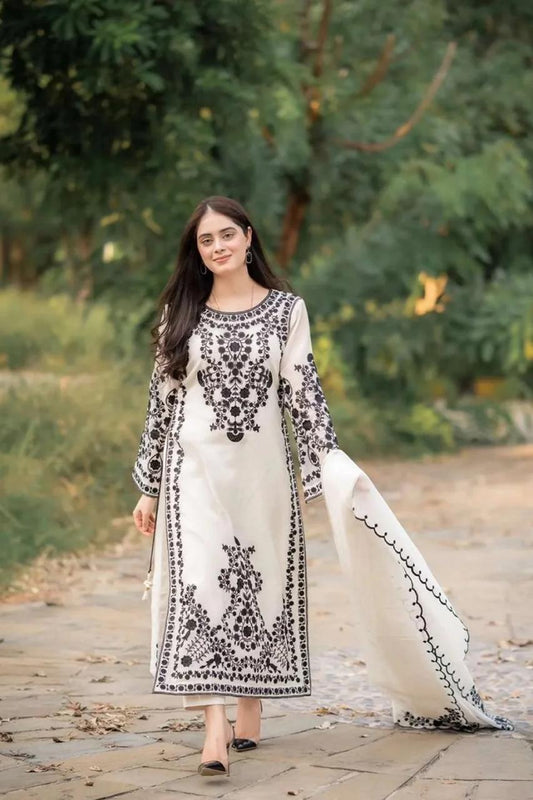 3 Pcs Women's Unstitched Embroidered Suit