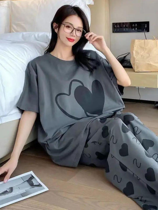 Women's Stitched Cotton Jersey Printed Night Suit