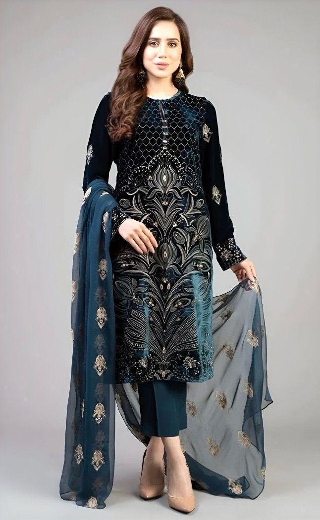 3 Pcs Women's Unstitched Embroidered Suit
