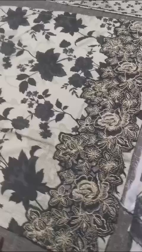 Women's Stitched Printed Suit - 3 Pcs in Off White
